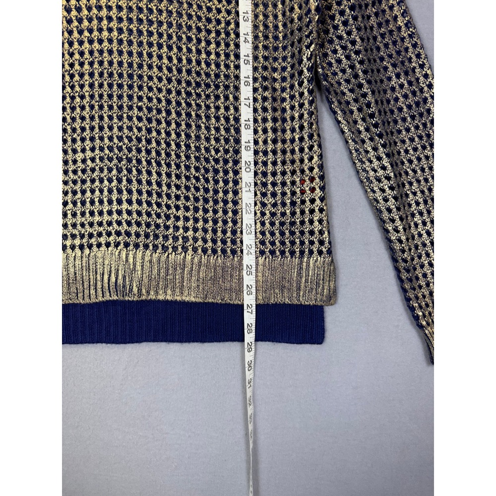 Open‎ Crochet Blue Gold Metallic sweater 5/48 by Saks 5th Avenue Retro Grunge - Picture 4 of 6